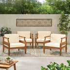Aston 4pk Acacia Wood Mid-Century Modern Club Chair: Weather-Resistant Patio Seating - Christopher Knight Home