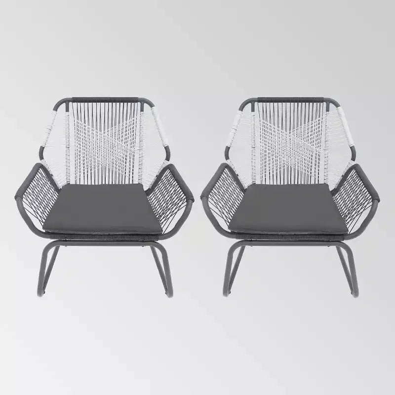 Milan 2pk Steel Club Chairs - Gray/White - Christopher Knight Home: Wicker Patio Accent Seating, Water-Resistant
