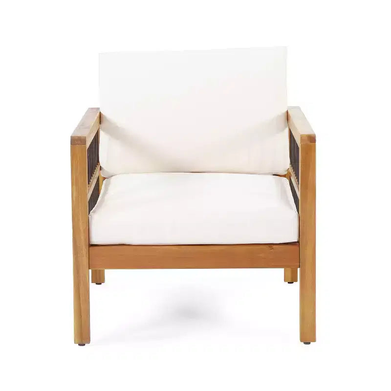 Christopher Knight Home Elias Outdoor Acacia and Iron Club Chair with Cushions Teak/Black/Beige