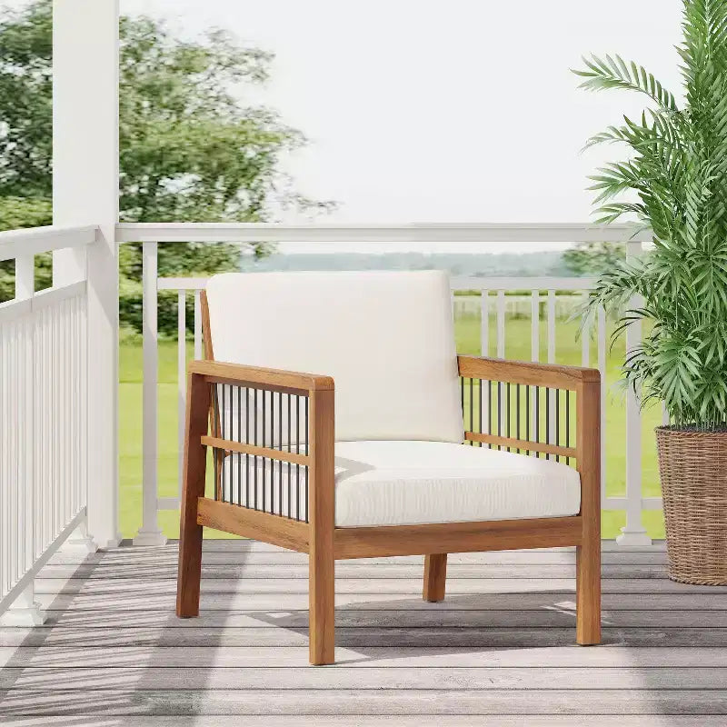 Christopher Knight Home Elias Outdoor Acacia and Iron Club Chair with Cushions Teak/Black/Beige