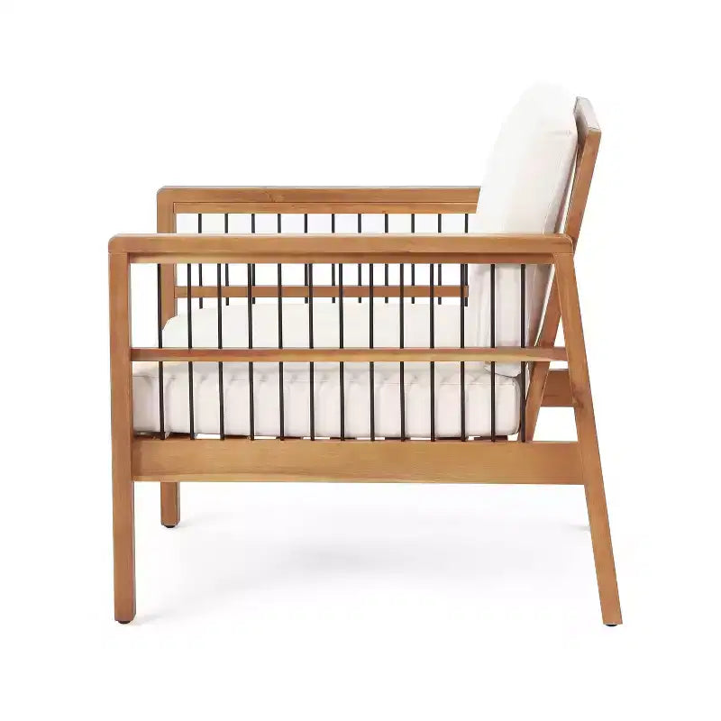 Christopher Knight Home Elias Outdoor Acacia and Iron Club Chair with Cushions Teak/Black/Beige