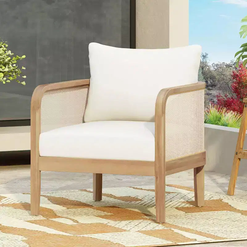 Christopher Knight Home Linksy Modern Patio Acacia Club Chair Water Repellent Cushion