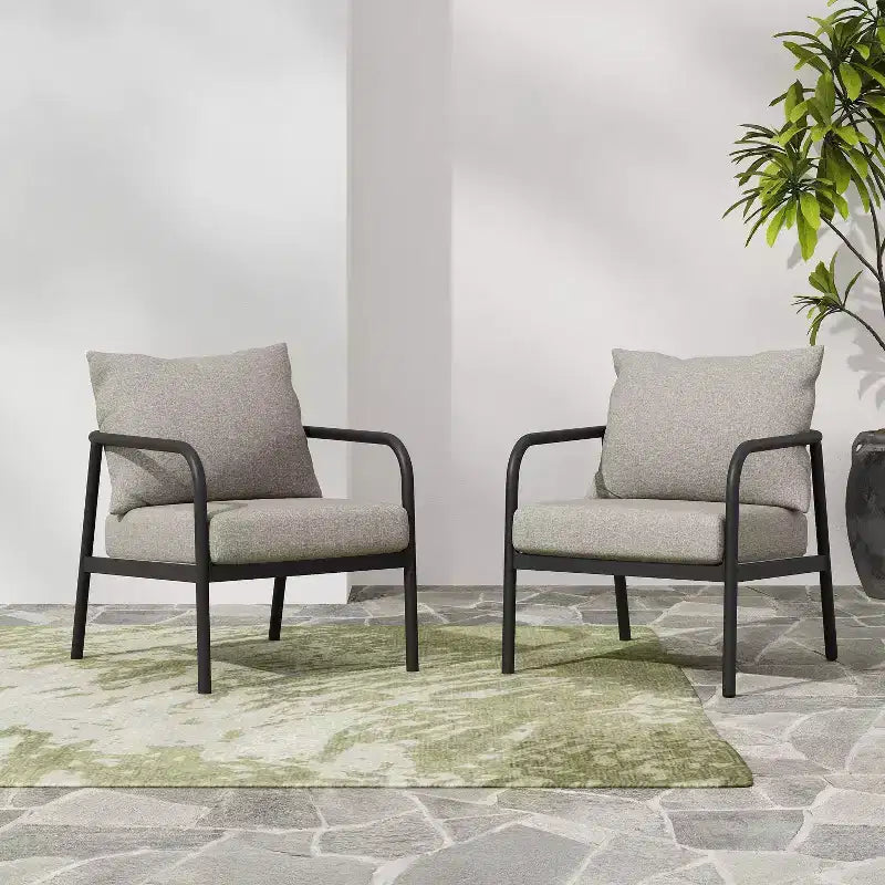 Christopher Knight Home 2pc Jansen Outdoor Patio Club Chair Aluminum Beige Black