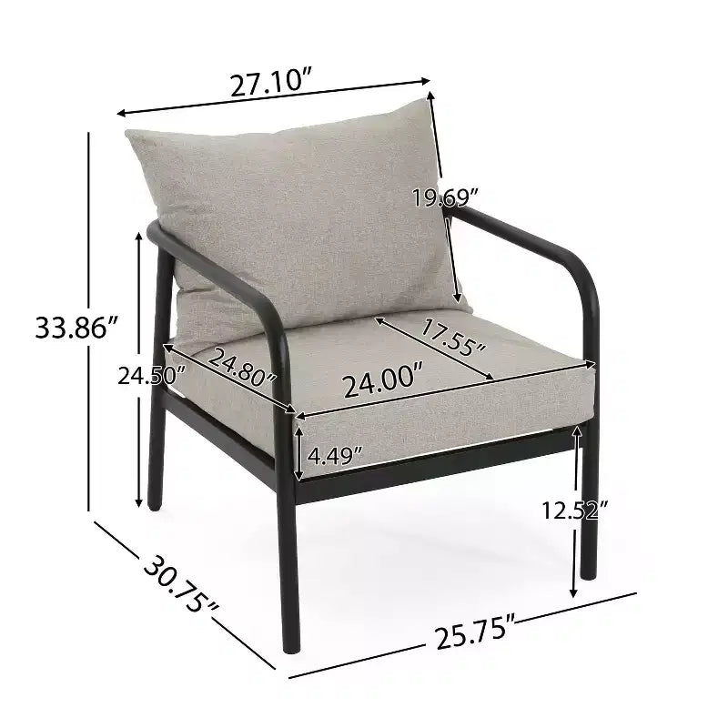 Christopher Knight Home 2pc Jansen Outdoor Patio Club Chair Aluminum Beige Black