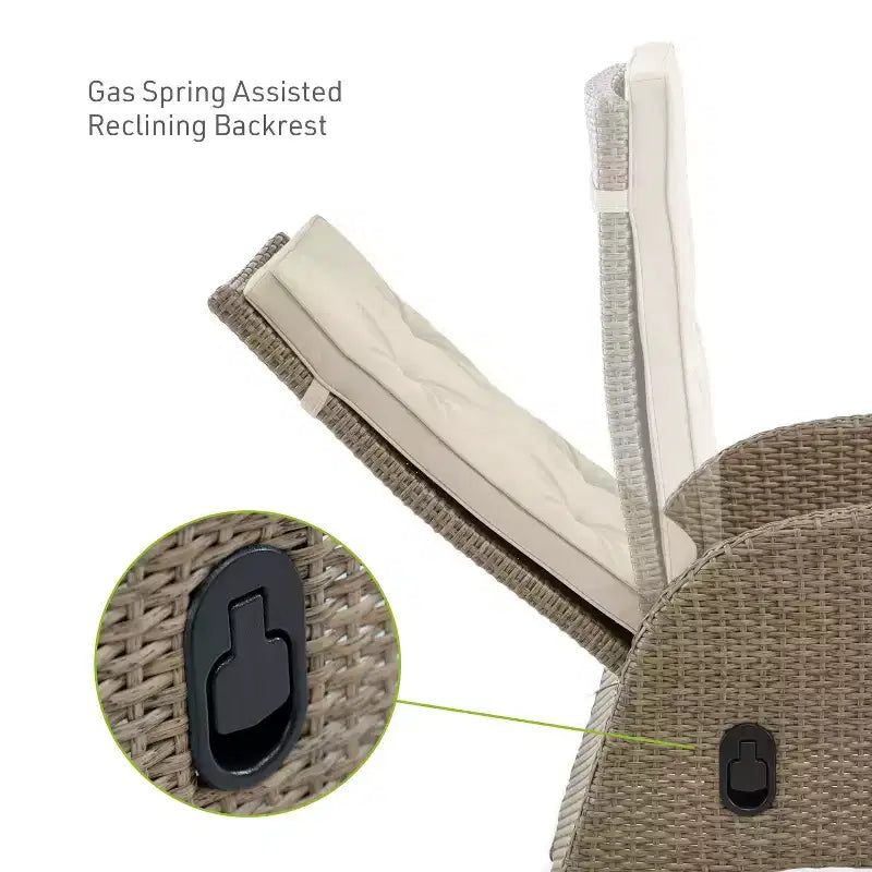 Greemotion 2pc Garda Gas Spring Assisted Reclining Outdoor Cushioned Patio Chair Beige: Aluminum Frame, UV & Weather-Resistant