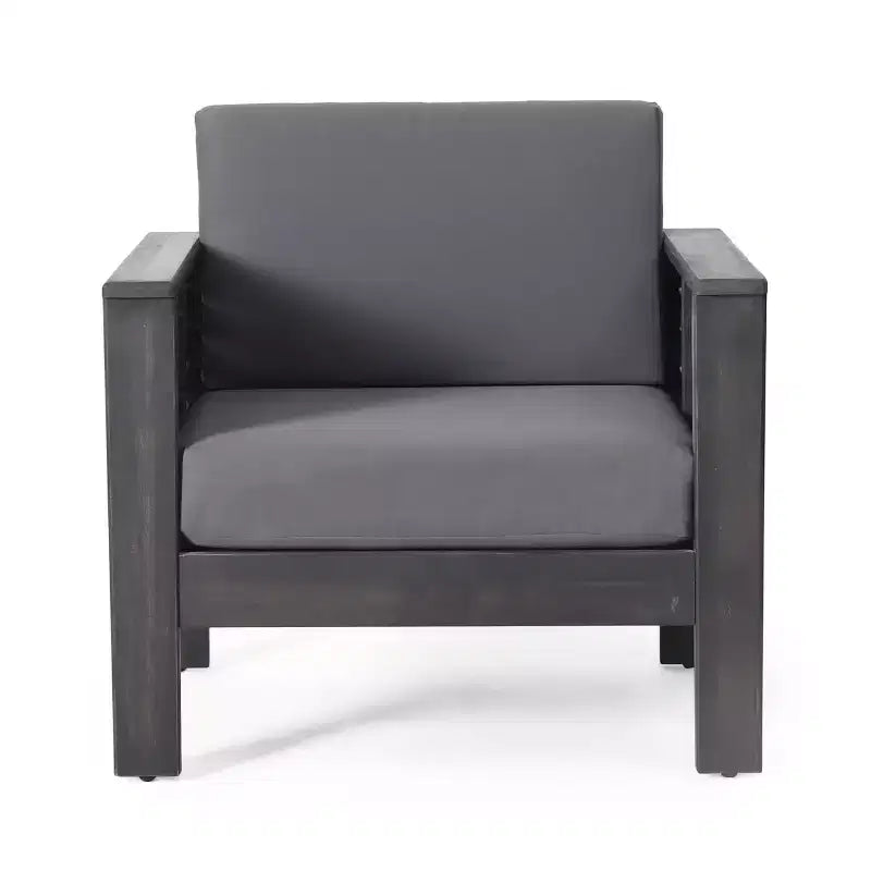 Christopher Knight Home Louver Outdoor Club Chairs with Cushions Acacia Wood Dark Gray