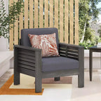 Christopher Knight Home Louver Outdoor Club Chairs with Cushions Acacia Wood Dark Gray