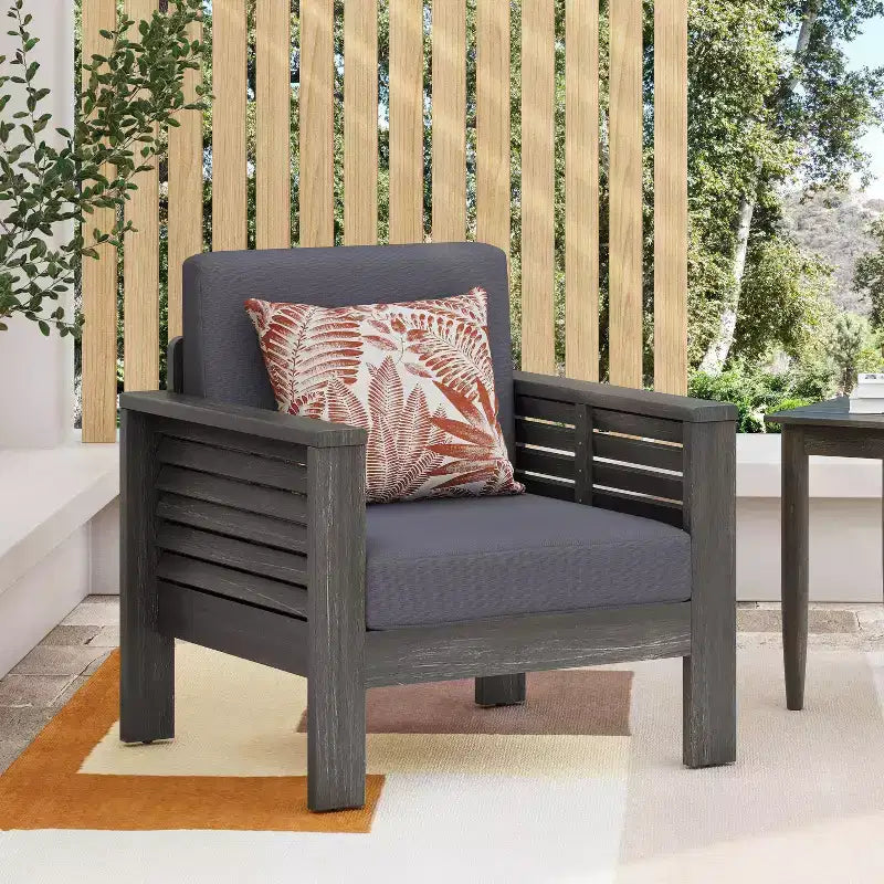 Christopher Knight Home Louver Outdoor Club Chairs with Cushions Acacia Wood Dark Gray