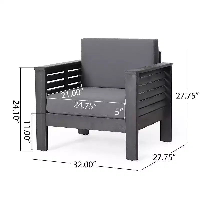 Christopher Knight Home Louver Outdoor Club Chairs with Cushions Acacia Wood Dark Gray
