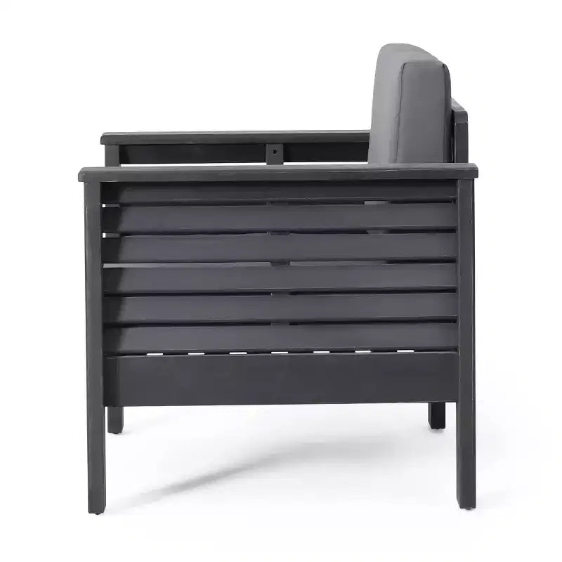 Christopher Knight Home Louver Outdoor Club Chairs with Cushions Acacia Wood Dark Gray