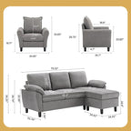 Canapé d'angle 3 places avec fauteuil et pouf pour salon