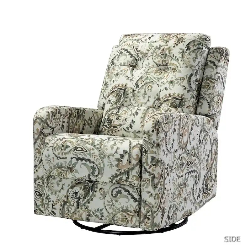 Arlette Contemporary Floral Manual Swivel Recliner with Tufted Back