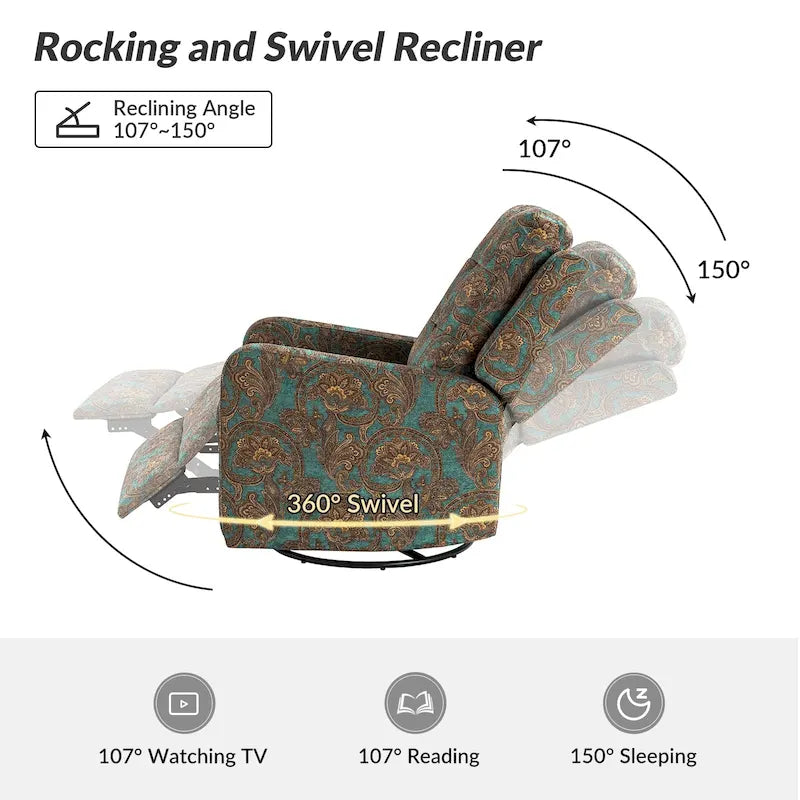 Arlette Contemporary Floral Manual Swivel Recliner with Tufted Back