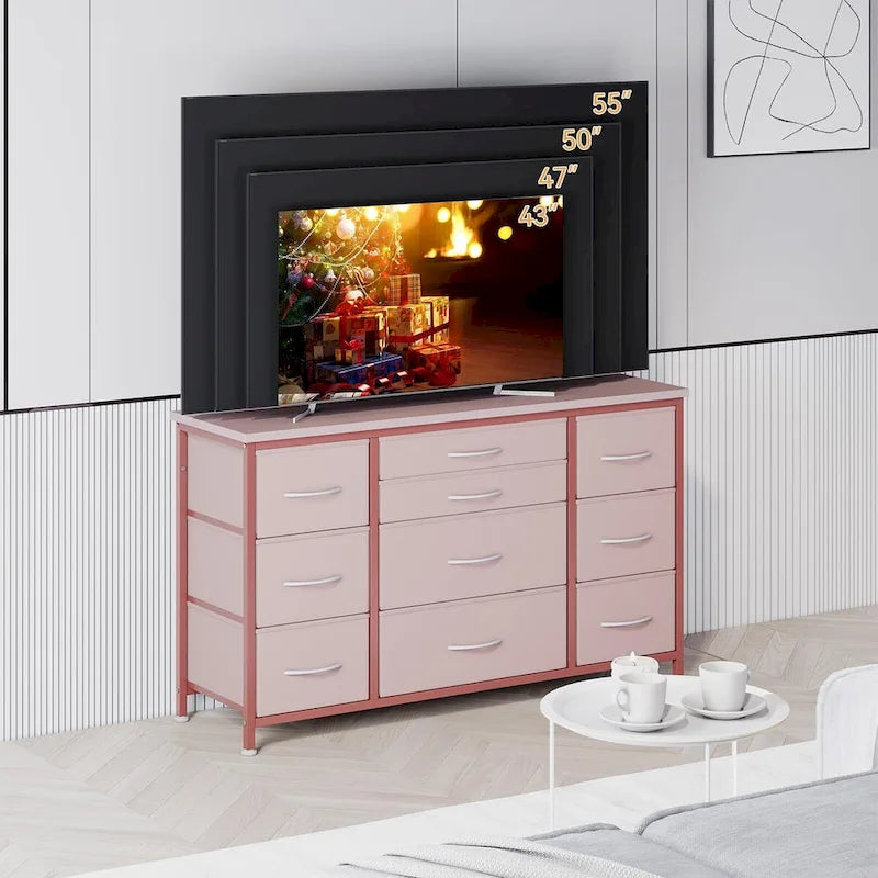 Bedroom Dresser with 10 Large Drawers for 55 Long TV Stand - 55 inches