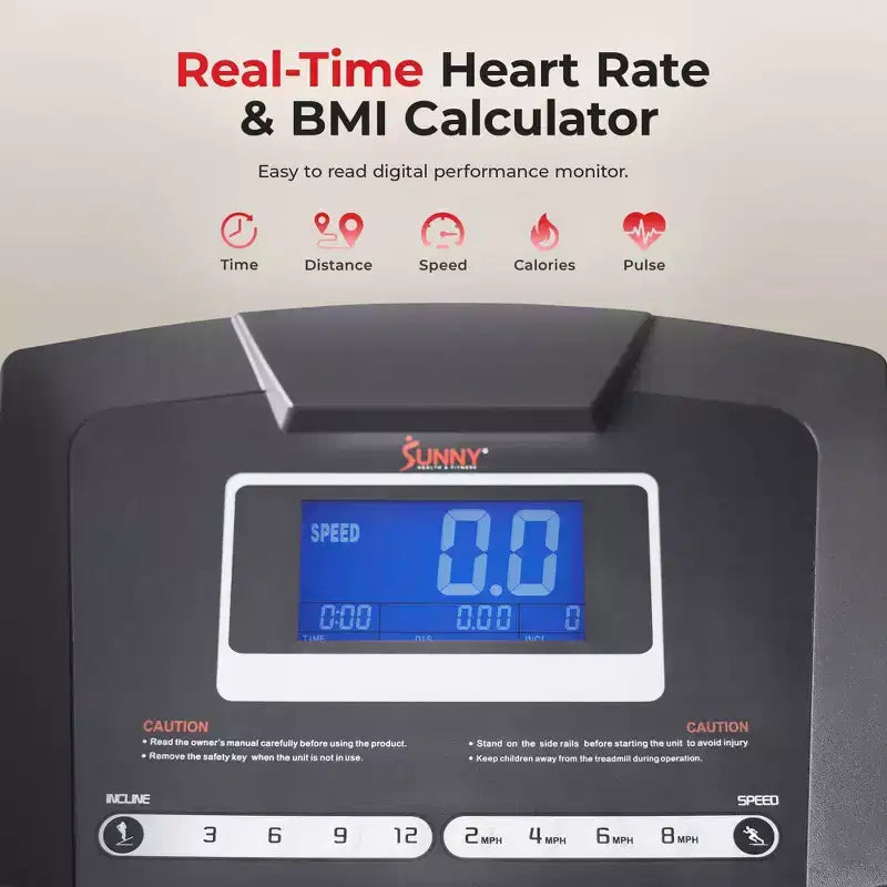 Sunny Health & Fitness Premium Non-Powered Treadmill Auto Incline and Bluetooth