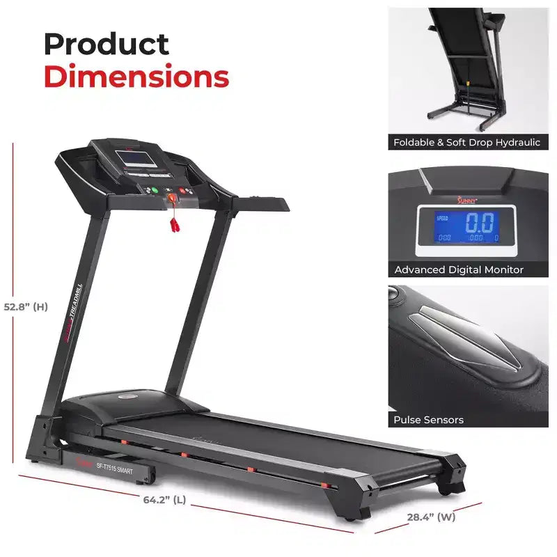 Sunny Health & Fitness Premium Non-Powered Treadmill Auto Incline and Bluetooth