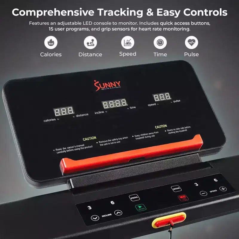 Sunny Health & Fitness Interactive Slim Auto Incline Treadmill