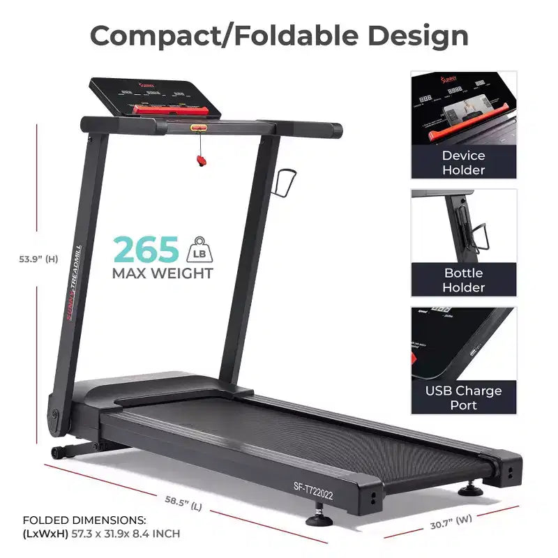 Sunny Health & Fitness Interactive Slim Auto Incline Treadmill