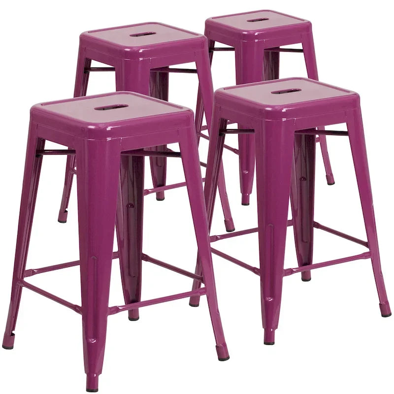Lot de 4 tabourets de comptoir sans dossier en métal de 61 cm, pour l'intérieur ou l'extérieur, avec assise carrée