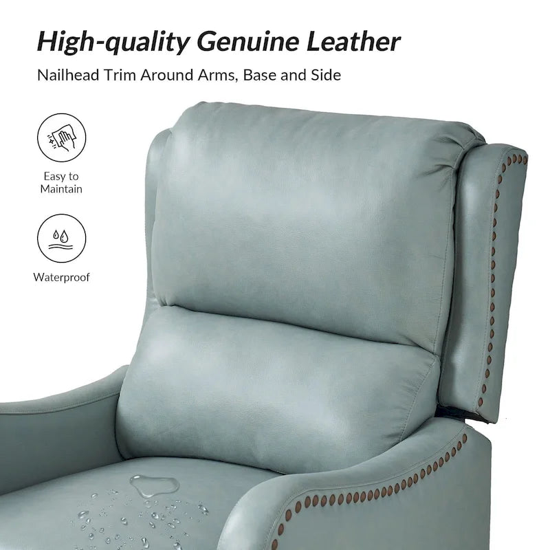 Brigida Modern Genuine Leather Nailhead Trim Recliner with Adjustable Footrest Set of 2 by HULALA HOME