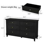 Dresser for Bedroom with Deep Drawers Wooden 6 Drawer Double Dresser