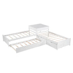 White Modern Twin Size L-shaped Platform Bed with Trundle and Drawers for Bedroom