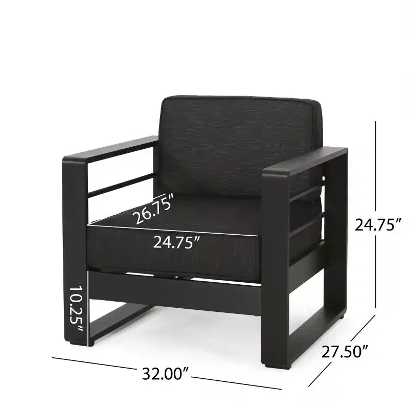 Christopher Knight Home Aria Outdoor Aluminum Club Chair with Cushions (Set of 4), Black/Dark Gray