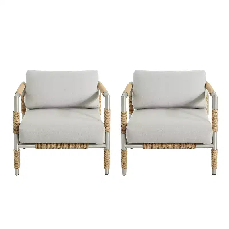 Christopher Knight Home Wevin Aluminum Chair with Cushions (Set of 2), Light Grey
