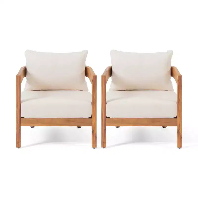 Christopher Knight Home Brooklyn Outdoor Acacia Wood Club Chair with Cushions (Set of 2), Teak/Beige