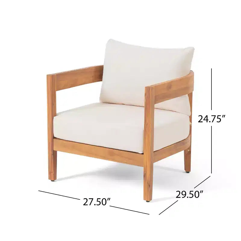 Christopher Knight Home Brooklyn Outdoor Acacia Wood Club Chair with Cushions (Set of 2), Teak/Beige