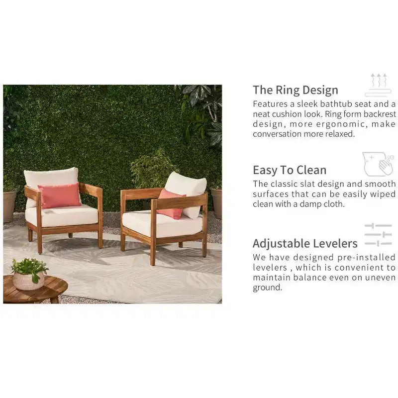 Christopher Knight Home Brooklyn Outdoor Acacia Wood Club Chair with Cushions (Set of 2), Teak/Beige