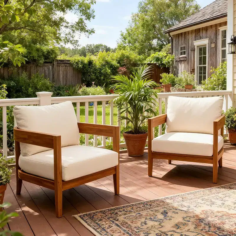 Christopher Knight Home Brooklyn Outdoor Acacia Wood Club Chair with Cushions (Set of 2), Teak/Beige