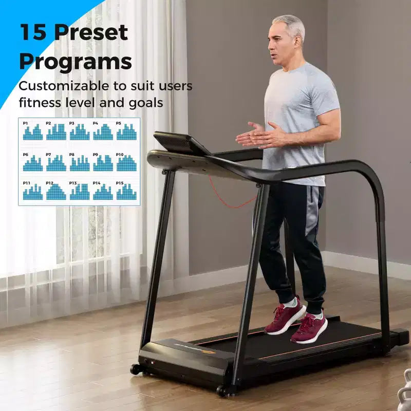 Costway 2.5 HP Walking Treadmill with Long Handrails for Seniors Pulse Sensors LED Display