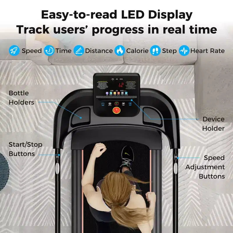 Costway 2.5 HP Walking Treadmill with Long Handrails for Seniors Pulse Sensors LED Display