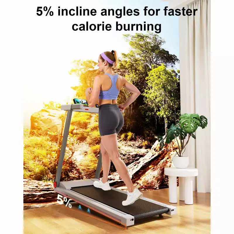 DeerRun A1 Pro+ Folding Treadmill with 6% Incline, Bluetooth Running Machine for Walking-Running