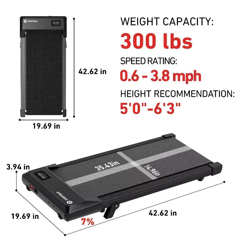 DeerRun Q2 Urban Plus Compact Walking Pad with 7% Incline Treadmill for Home & Office, Quiet Motor