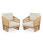 Christopher Knight Home Venteb Patio Slat Design Acacia Wood Upholstered Club Chair, Teak/Beige, Set of 4