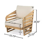 Christopher Knight Home Venteb Patio Slat Design Acacia Wood Upholstered Club Chair, Teak/Beige, Set of 4