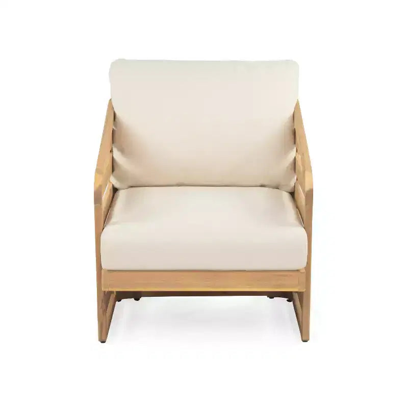 Christopher Knight Home Venteb Patio Slat Design Acacia Wood Upholstered Club Chair, Teak/Beige, Set of 4