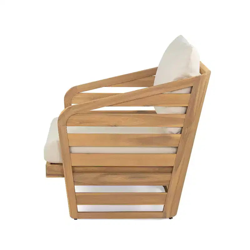 Christopher Knight Home Venteb Patio Slat Design Acacia Wood Upholstered Club Chair, Teak/Beige, Set of 4