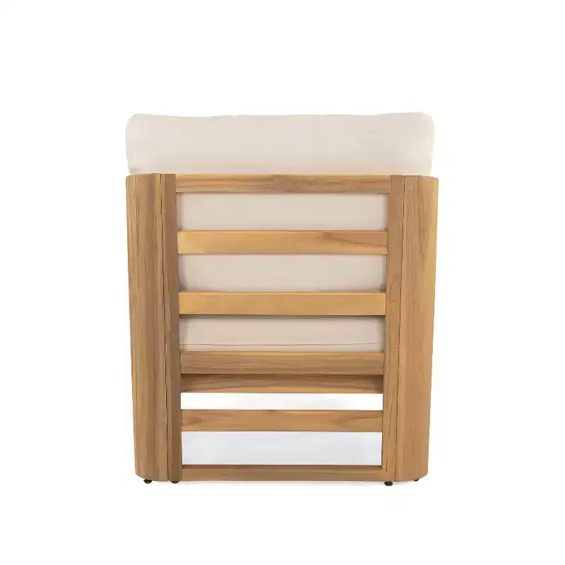 Christopher Knight Home Venteb Patio Slat Design Acacia Wood Upholstered Club Chair, Teak/Beige, Set of 4