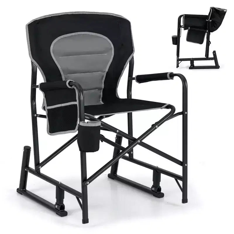 Costway Outdoor Rocker Camping Chair for Adults with Dual Springs Padded Back Black/Red