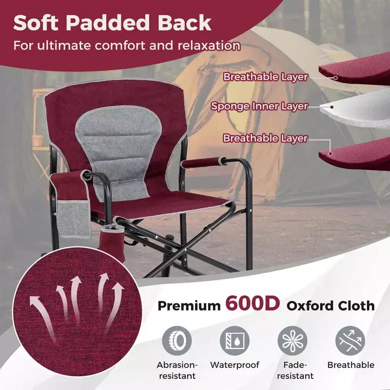 Costway Outdoor Rocker Camping Chair for Adults with Dual Springs Padded Back Black/Red