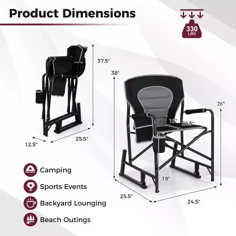 Costway Outdoor Rocker Camping Chair for Adults with Dual Springs Padded Back Black/Red
