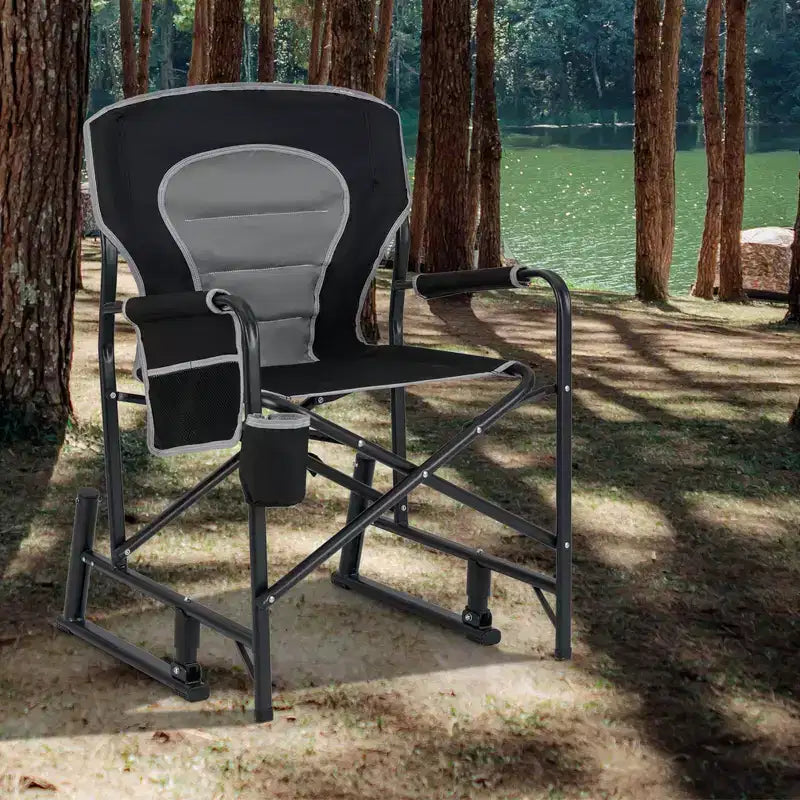 Costway Outdoor Rocker Camping Chair for Adults with Dual Springs Padded Back Black/Red