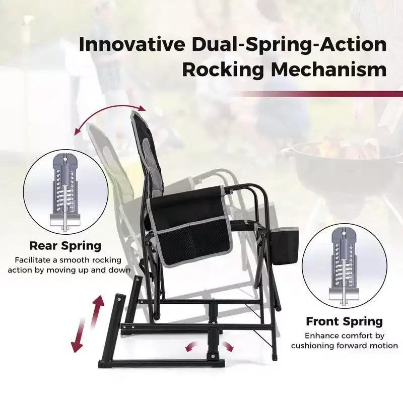 Costway Outdoor Rocker Camping Chair for Adults with Dual Springs Padded Back Black/Red