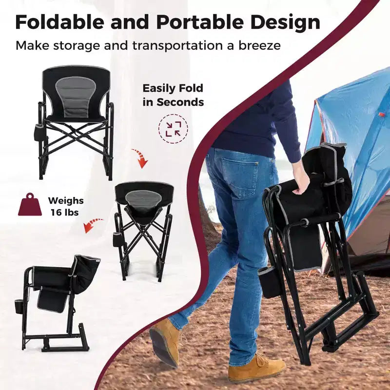 Costway Outdoor Rocker Camping Chair for Adults with Dual Springs Padded Back Black/Red