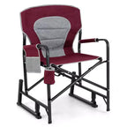 Costway Outdoor Rocker Camping Chair for Adults with Dual Springs Padded Back Black/Red
