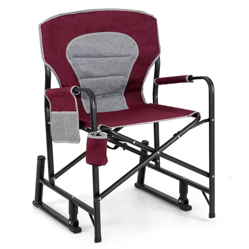 Costway Outdoor Rocker Camping Chair for Adults with Dual Springs Padded Back Black/Red