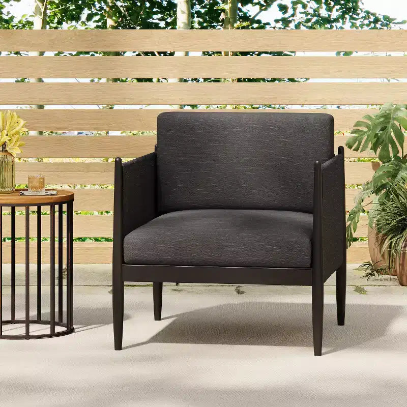 GDFStudio Elowen Outdoor Aluminum Frame Club Chair with Pencil Legs, Black
